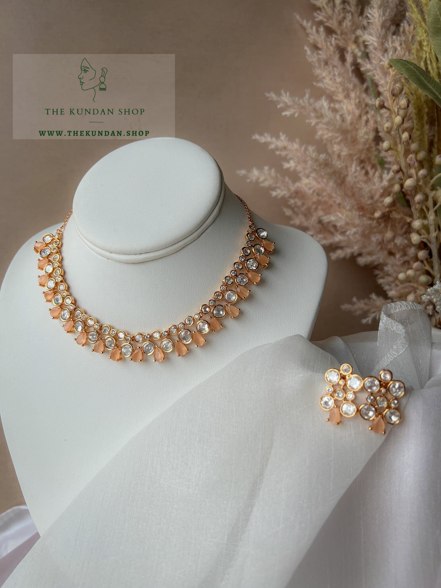 Gatekeep in Peach Necklace Sets THE KUNDAN SHOP 