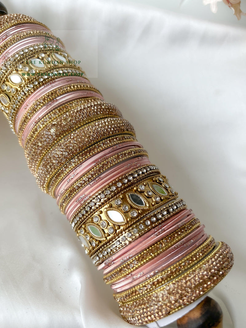 Marquee Sheesha Bangles in Peach Bangles THE KUNDAN SHOP 