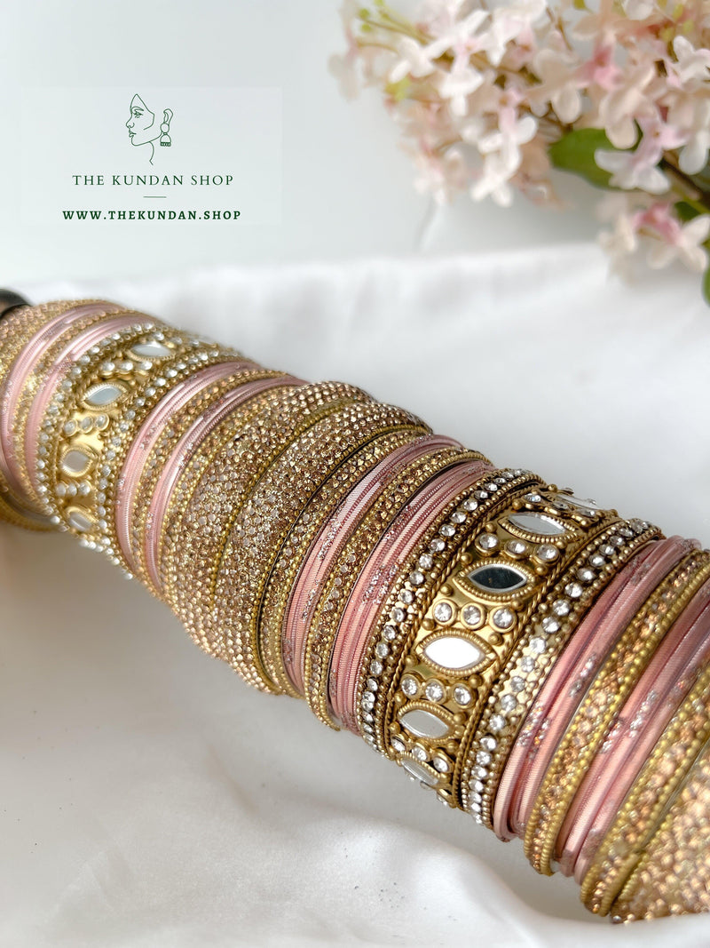Marquee Sheesha Bangles in Peach Bangles THE KUNDAN SHOP 
