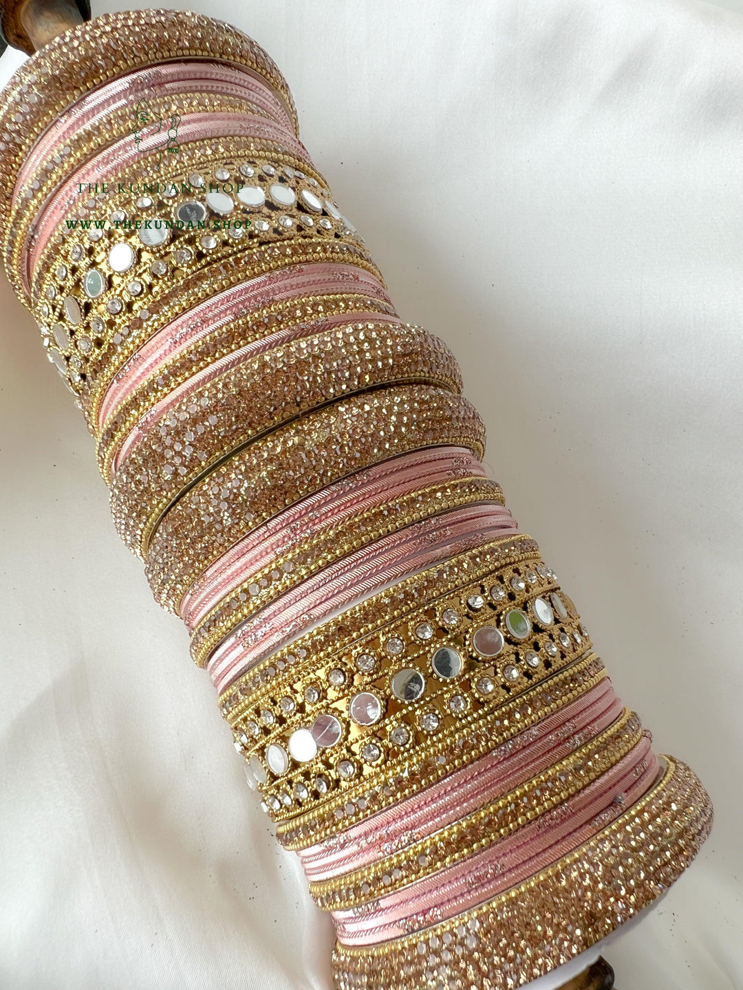 Round Sheesha Bangles in Peach Bangles THE KUNDAN SHOP 