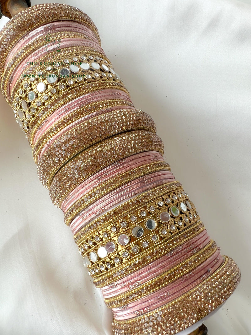 Round Sheesha Bangles in Peach Bangles THE KUNDAN SHOP 