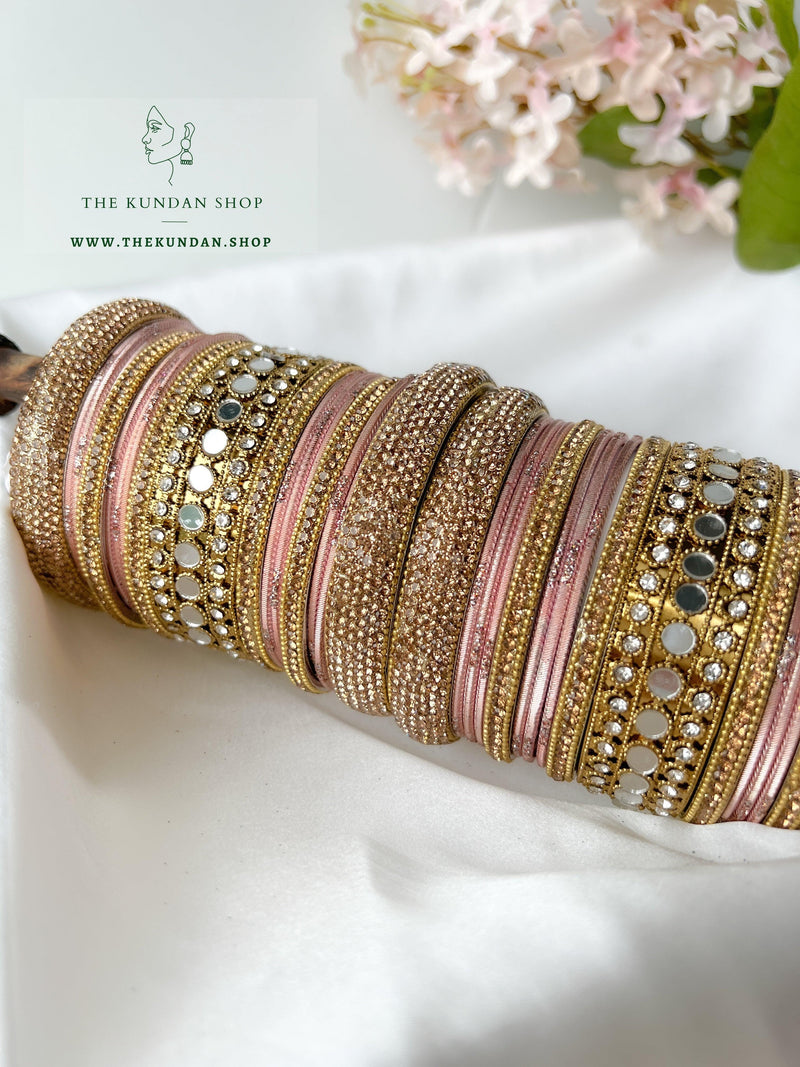 Round Sheesha Bangles in Peach Bangles THE KUNDAN SHOP 