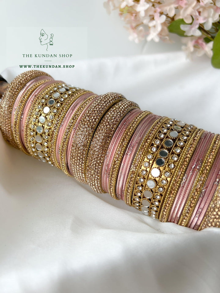 Round Sheesha Bangles in Peach Bangles THE KUNDAN SHOP 
