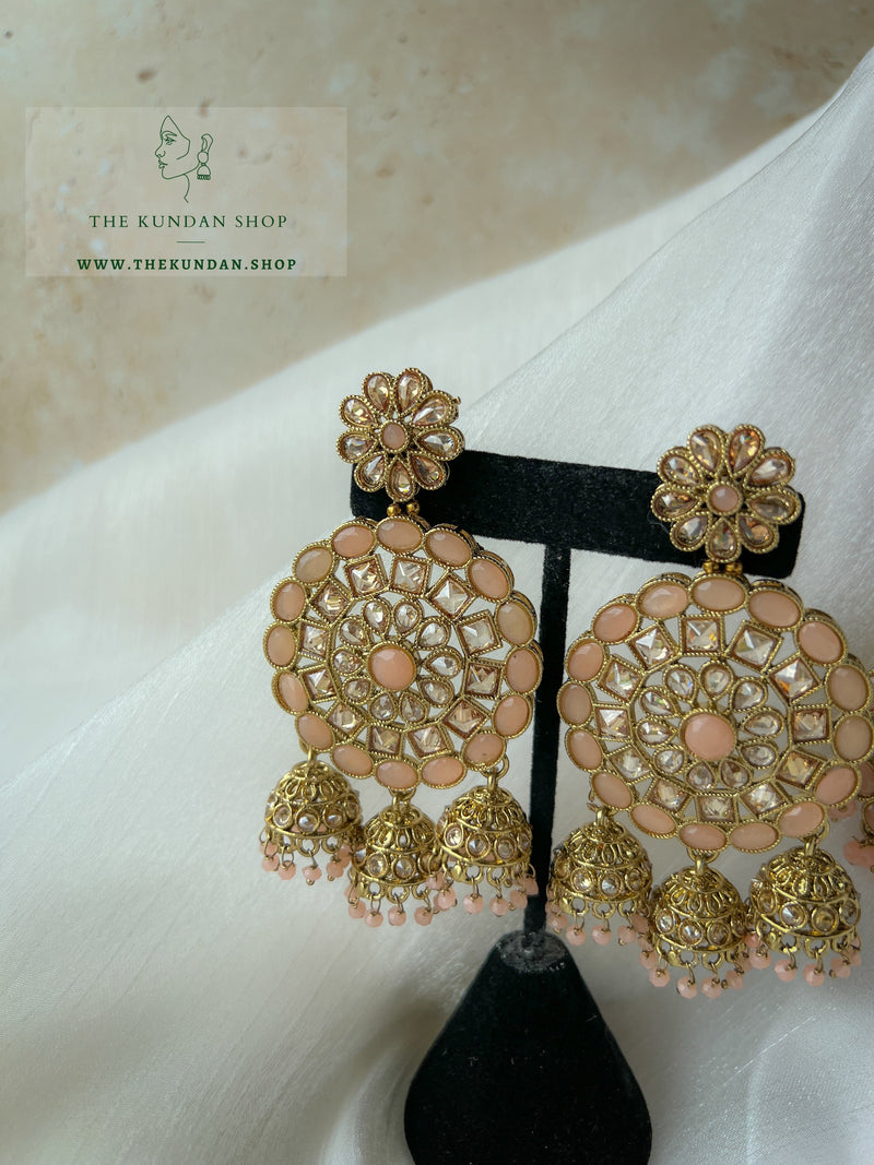 Willing in Peach Earrings + Tikka THE KUNDAN SHOP 