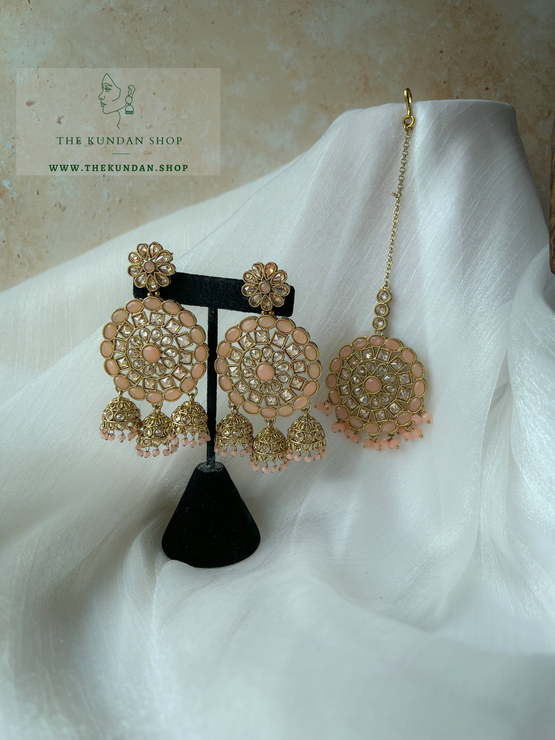 Willing in Peach Earrings + Tikka THE KUNDAN SHOP 