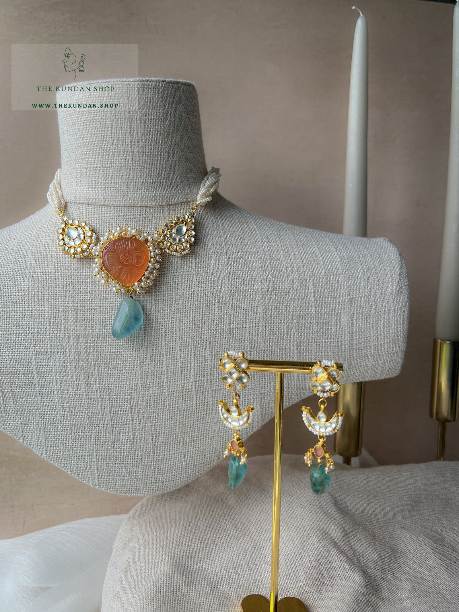 Lighter Days in Peach & Green Necklace Sets THE KUNDAN SHOP 