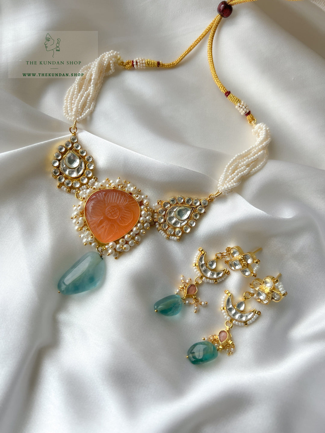 Lighter Days in Peach & Green Necklace Sets THE KUNDAN SHOP 