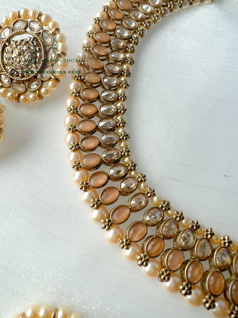 Flushed Polki in Peach Necklace Sets THE KUNDAN SHOP 