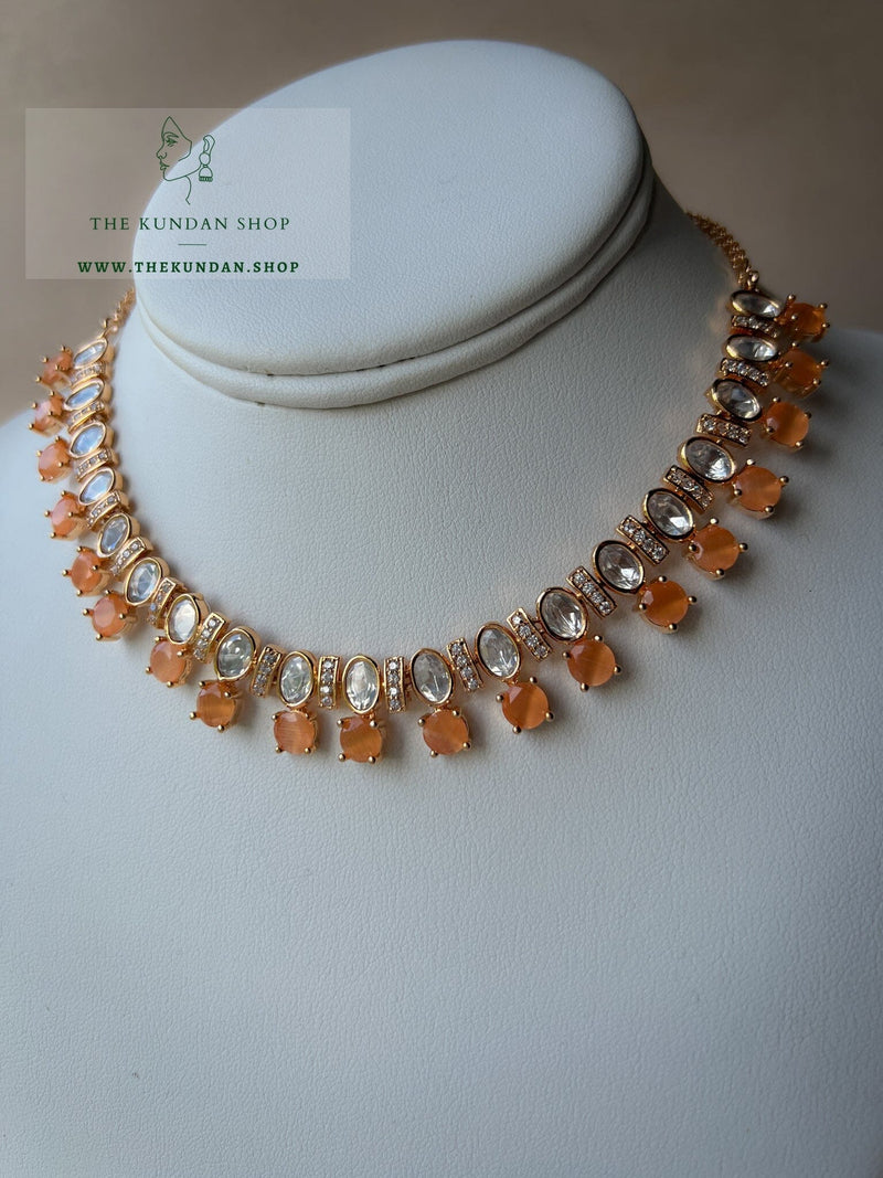 Embellished in Peach Necklace Sets THE KUNDAN SHOP 