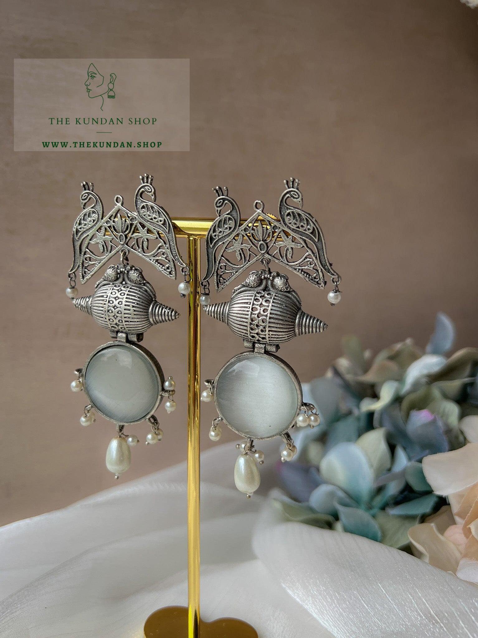Oxidized Peacock Stones Earrings THE KUNDAN SHOP 