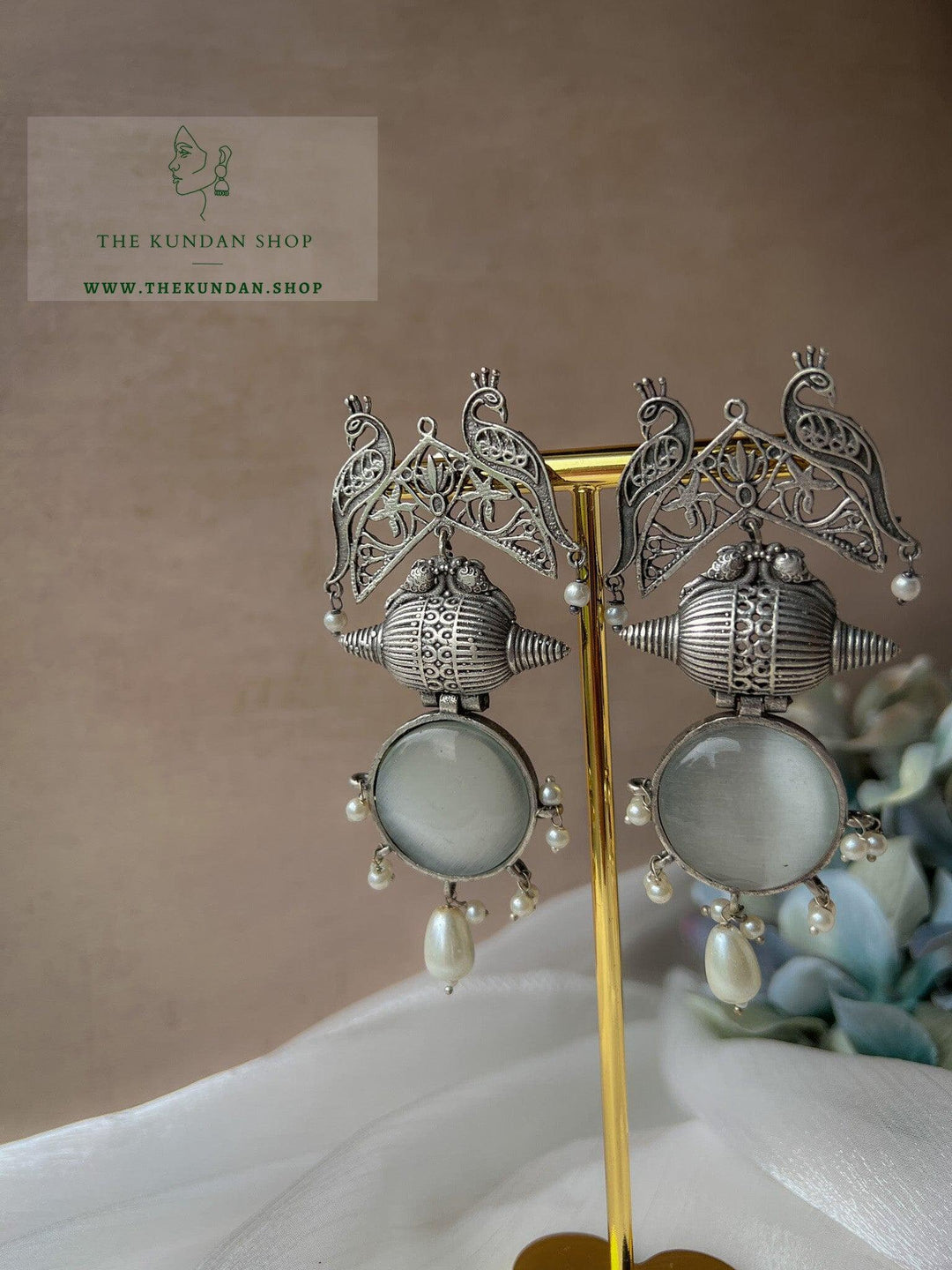 Oxidized Peacock Stones Earrings THE KUNDAN SHOP 