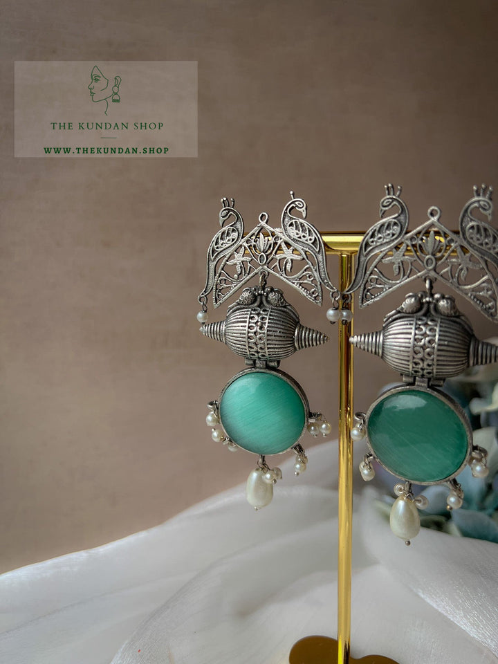 Oxidized Peacock Stones Earrings THE KUNDAN SHOP 