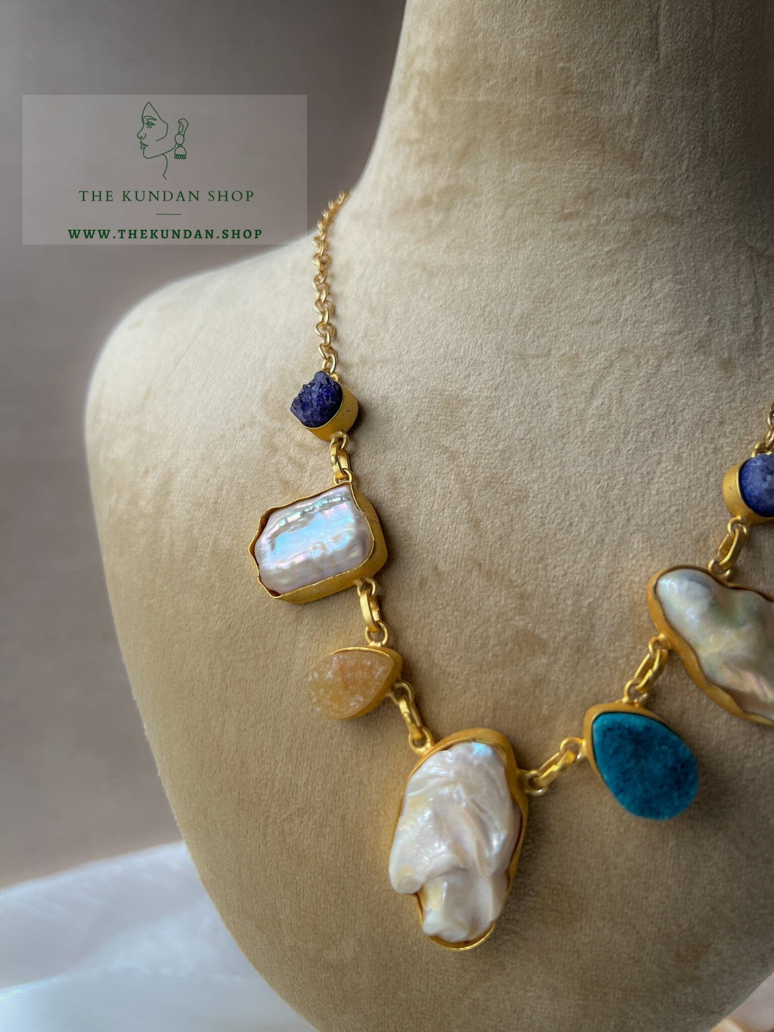 Trusted in Mother of Pearl & Blue Necklace Sets THE KUNDAN SHOP 
