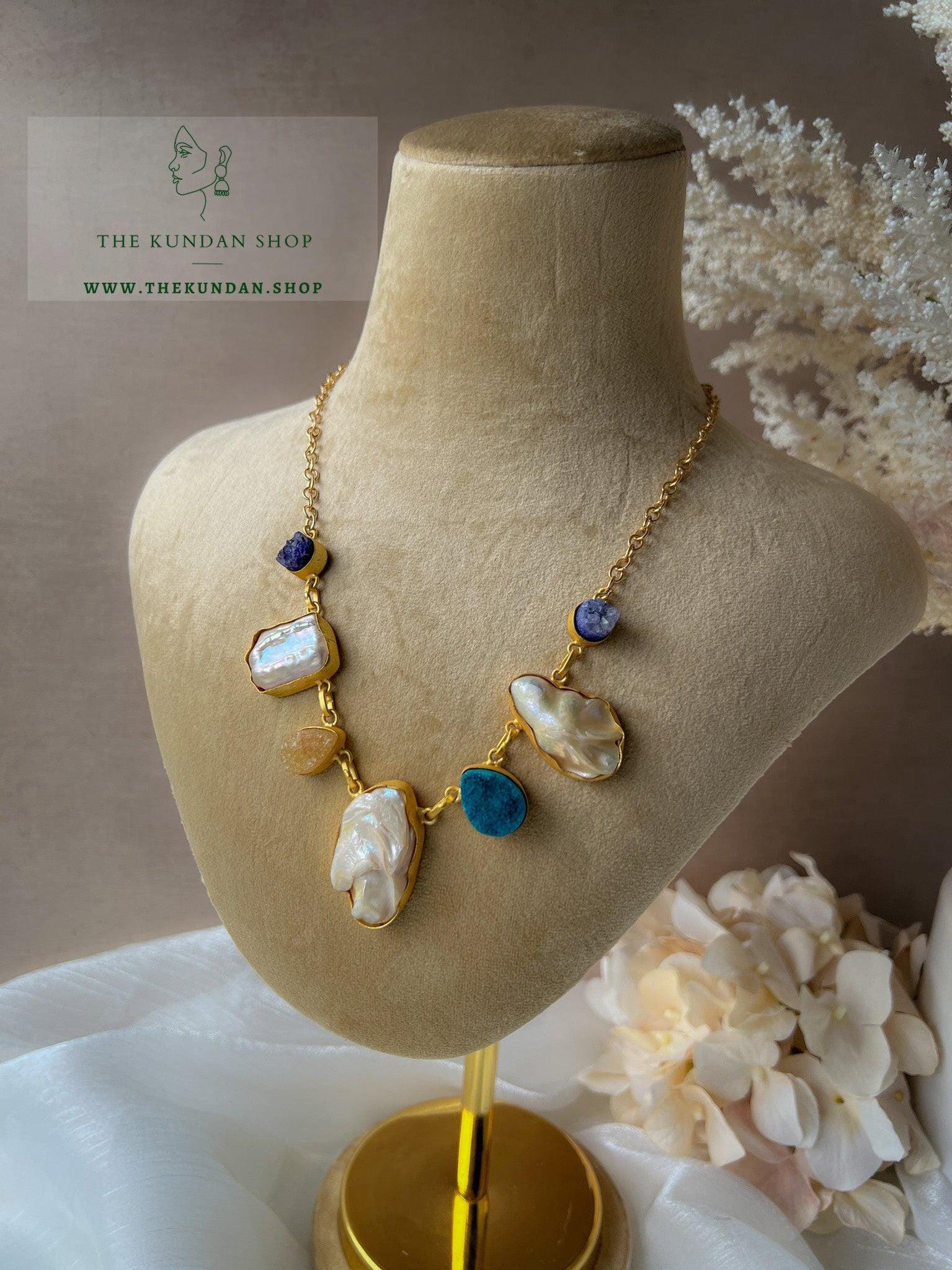 Trusted in Mother of Pearl & Blue Necklace Sets THE KUNDAN SHOP 