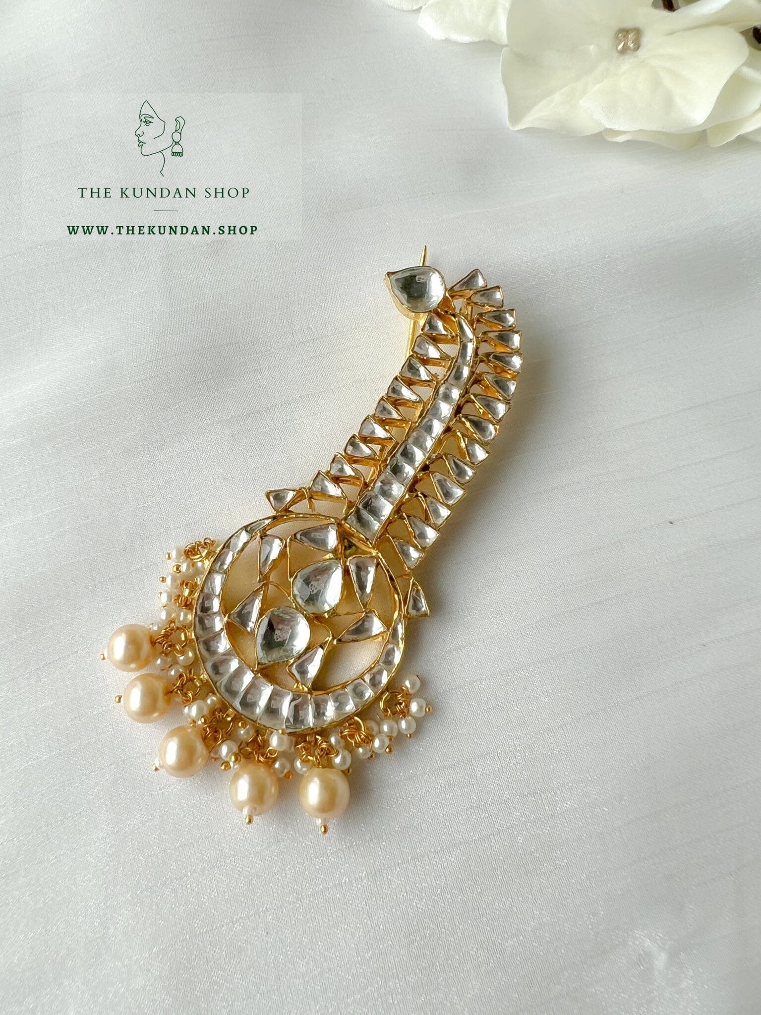 Clear & Pearl Kundan Kalgi Kalgi THE KUNDAN SHOP 