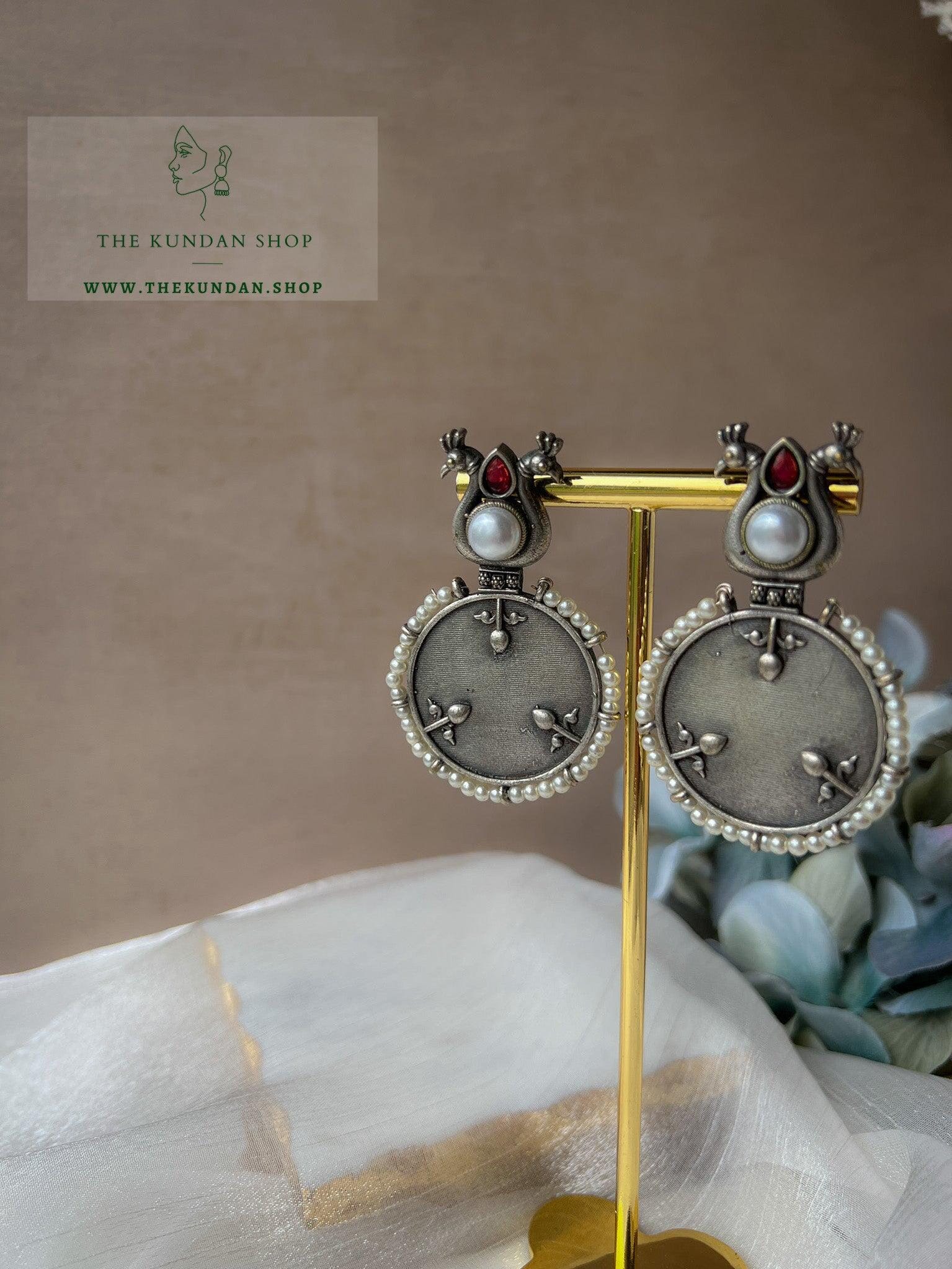 Round Peacocks in Oxidized Earrings THE KUNDAN SHOP 
