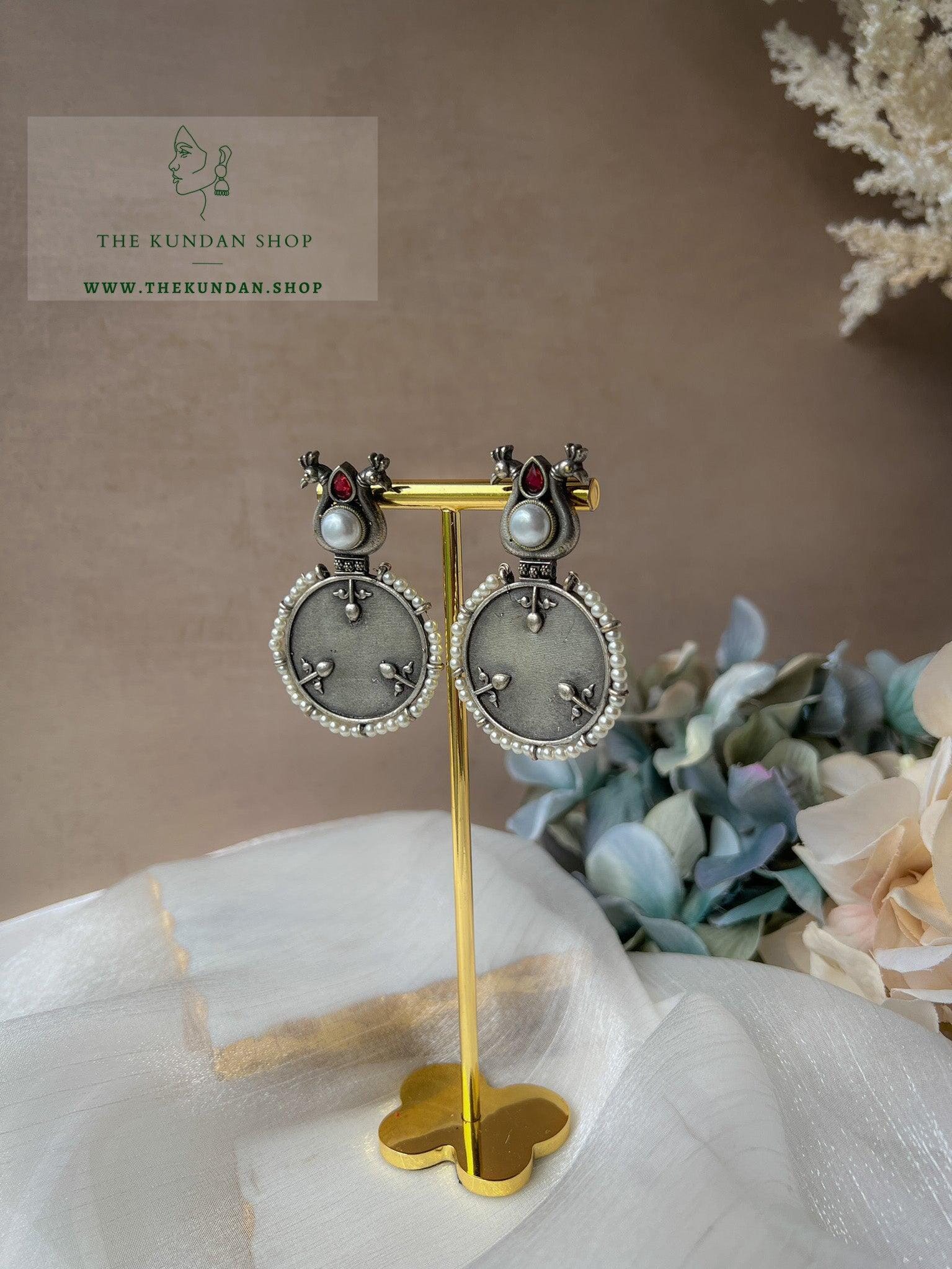 Round Peacocks in Oxidized Earrings THE KUNDAN SHOP 