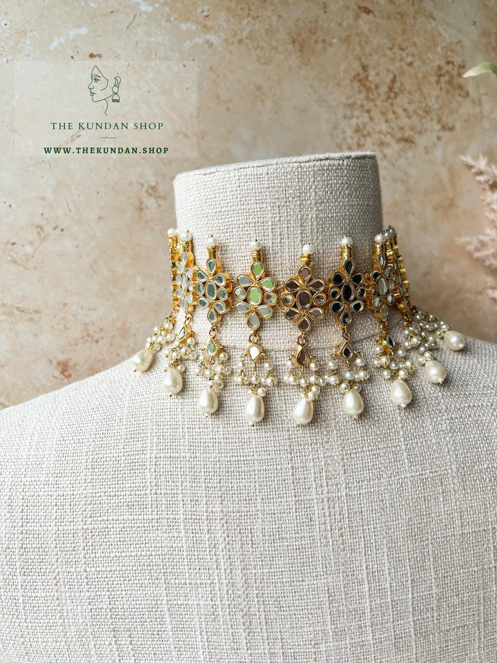 Flower Mirrors in Pearl Necklace Sets THE KUNDAN SHOP 
