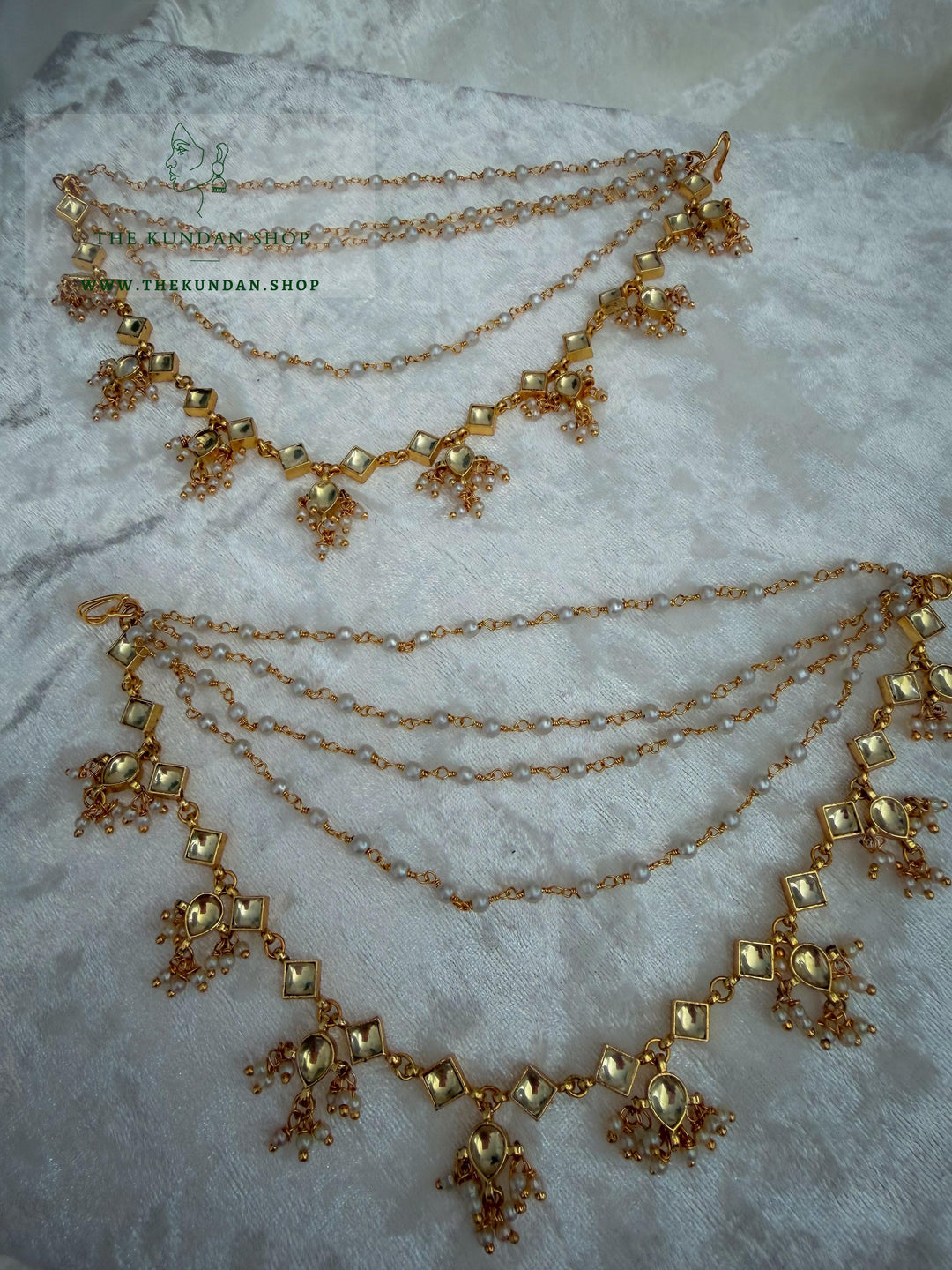 Pearl &amp; Kundan Strings - 5 Layer Saharay Sahara Earrings THE KUNDAN SHOP 