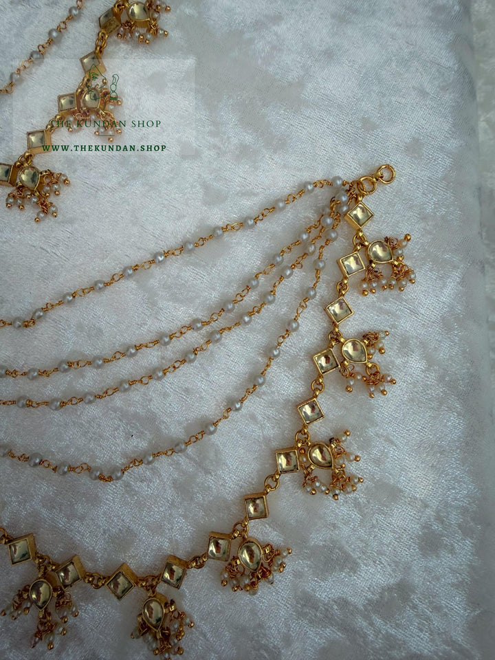 Pearl &amp; Kundan Strings - 5 Layer Saharay Sahara Earrings THE KUNDAN SHOP 
