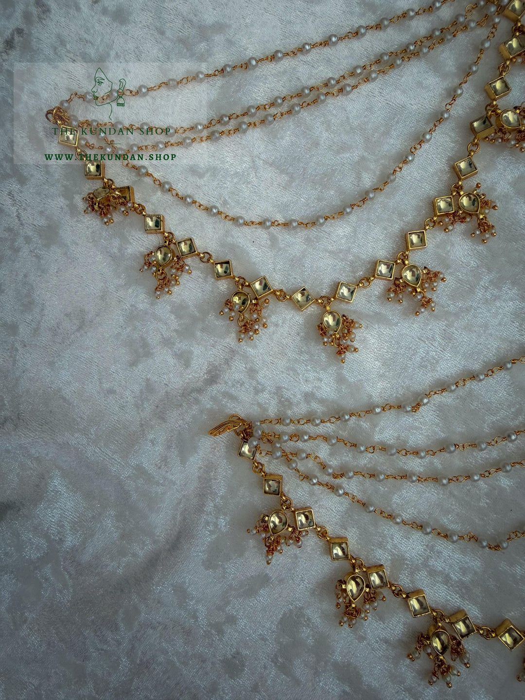 Pearl &amp; Kundan Strings - 5 Layer Saharay Sahara Earrings THE KUNDAN SHOP 