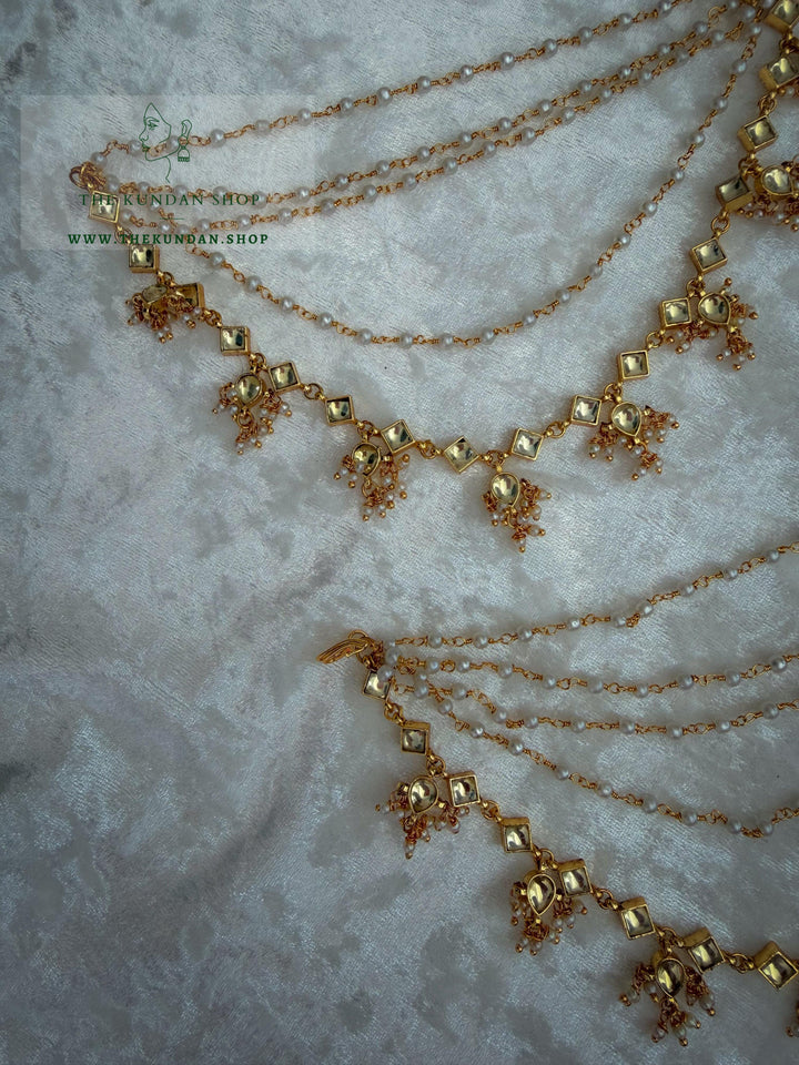 Pearl &amp; Kundan Strings - 5 Layer Saharay Sahara Earrings THE KUNDAN SHOP 