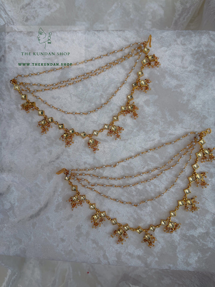 Pearl &amp; Kundan Strings - 5 Layer Saharay Sahara Earrings THE KUNDAN SHOP 
