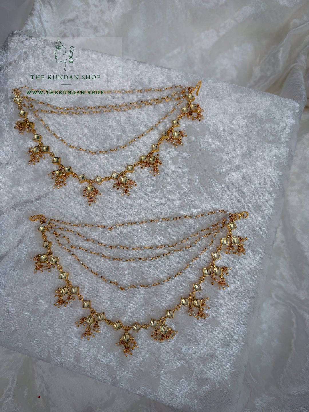 Pearl &amp; Kundan Strings - 5 Layer Saharay Sahara Earrings THE KUNDAN SHOP 