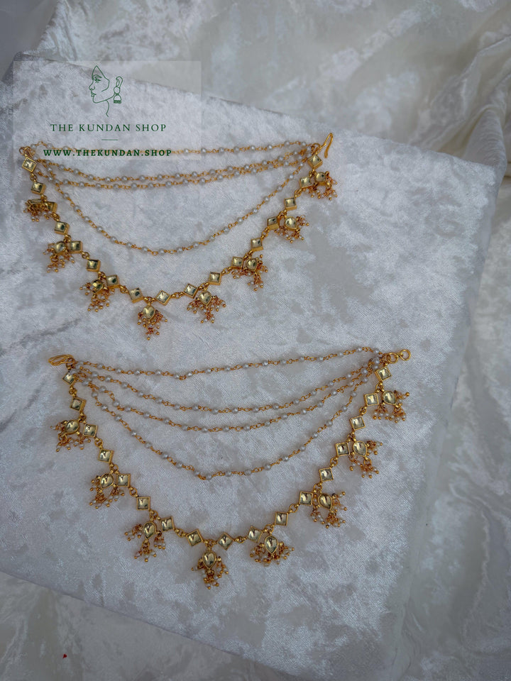 Pearl &amp; Kundan Strings - 5 Layer Saharay Sahara Earrings THE KUNDAN SHOP 