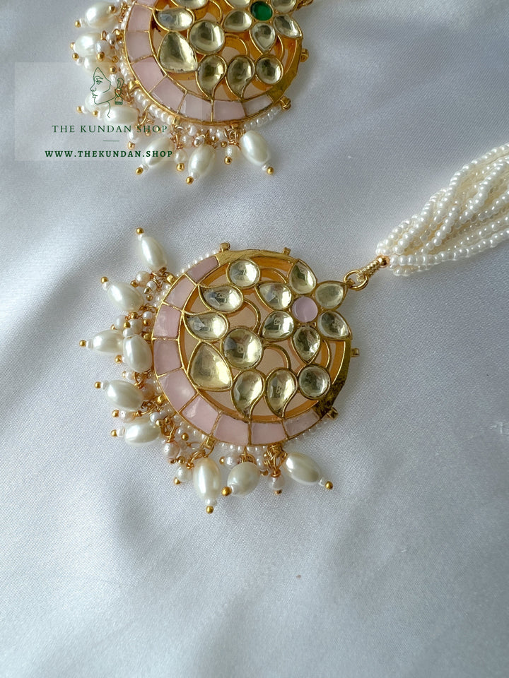 Pearl Strings in Pink Tikka Maangtikka THE KUNDAN SHOP 