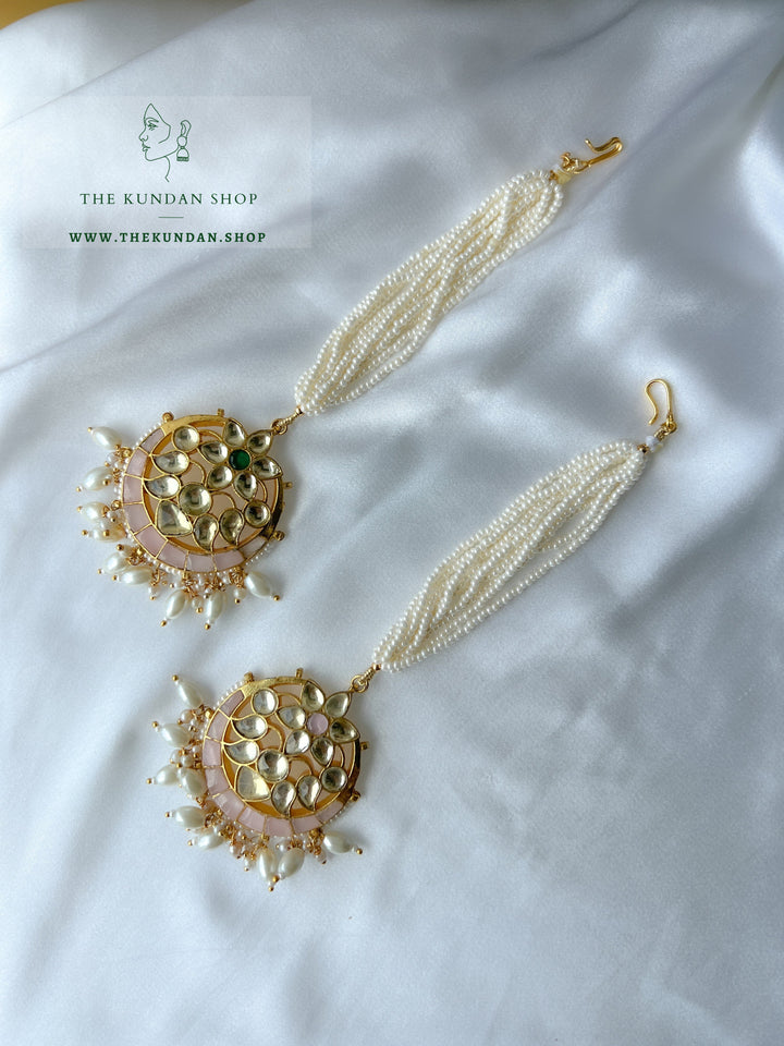 Pearl Strings in Pink Tikka Maangtikka THE KUNDAN SHOP 