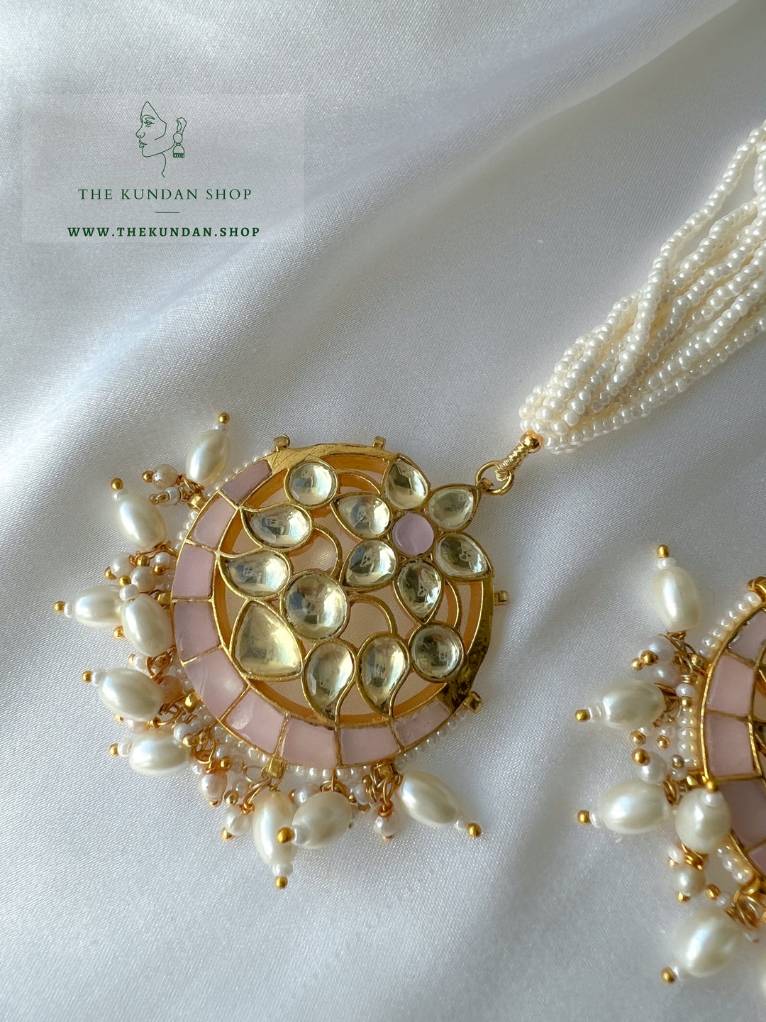 Pearl Strings in Pink Tikka Maangtikka THE KUNDAN SHOP Pink Center 