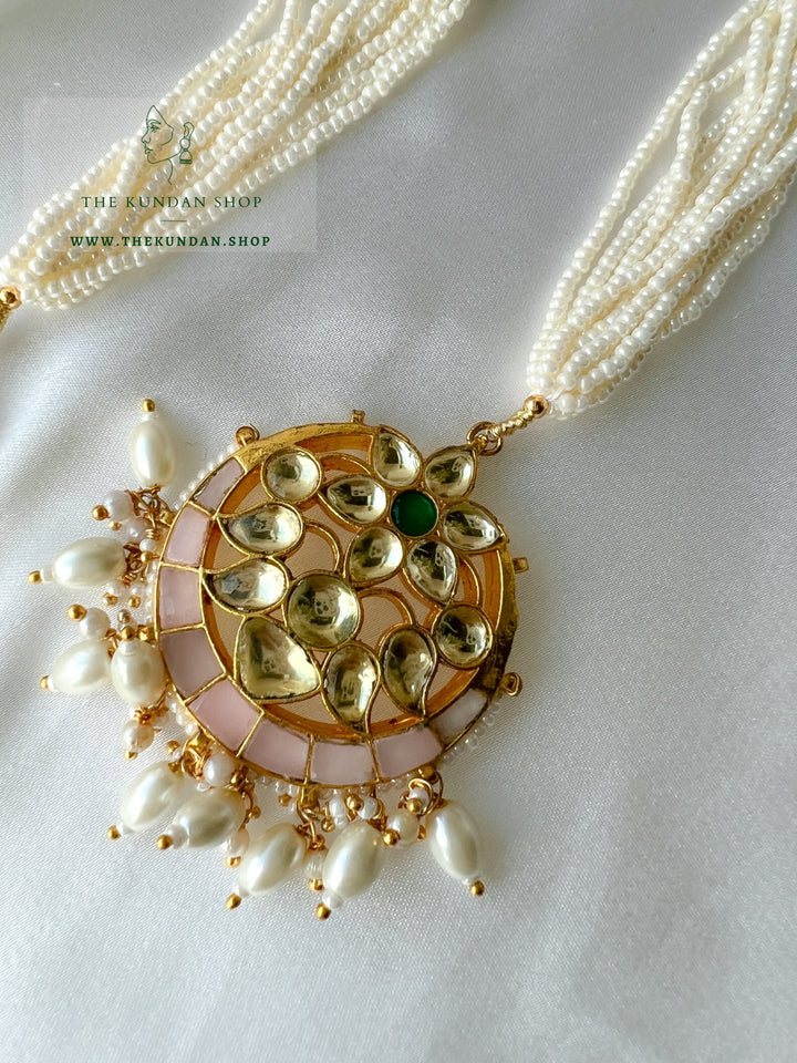 Pearl Strings in Pink Tikka Maangtikka THE KUNDAN SHOP Green Center 