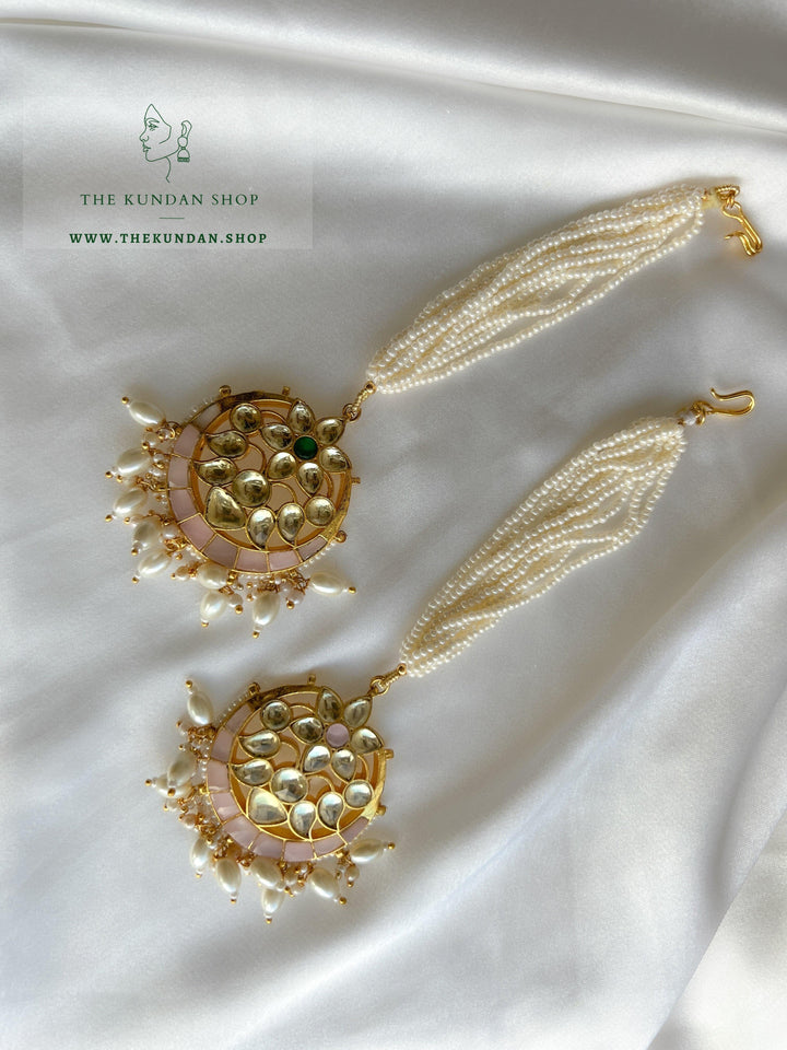 Pearl Strings in Pink Tikka Maangtikka THE KUNDAN SHOP 