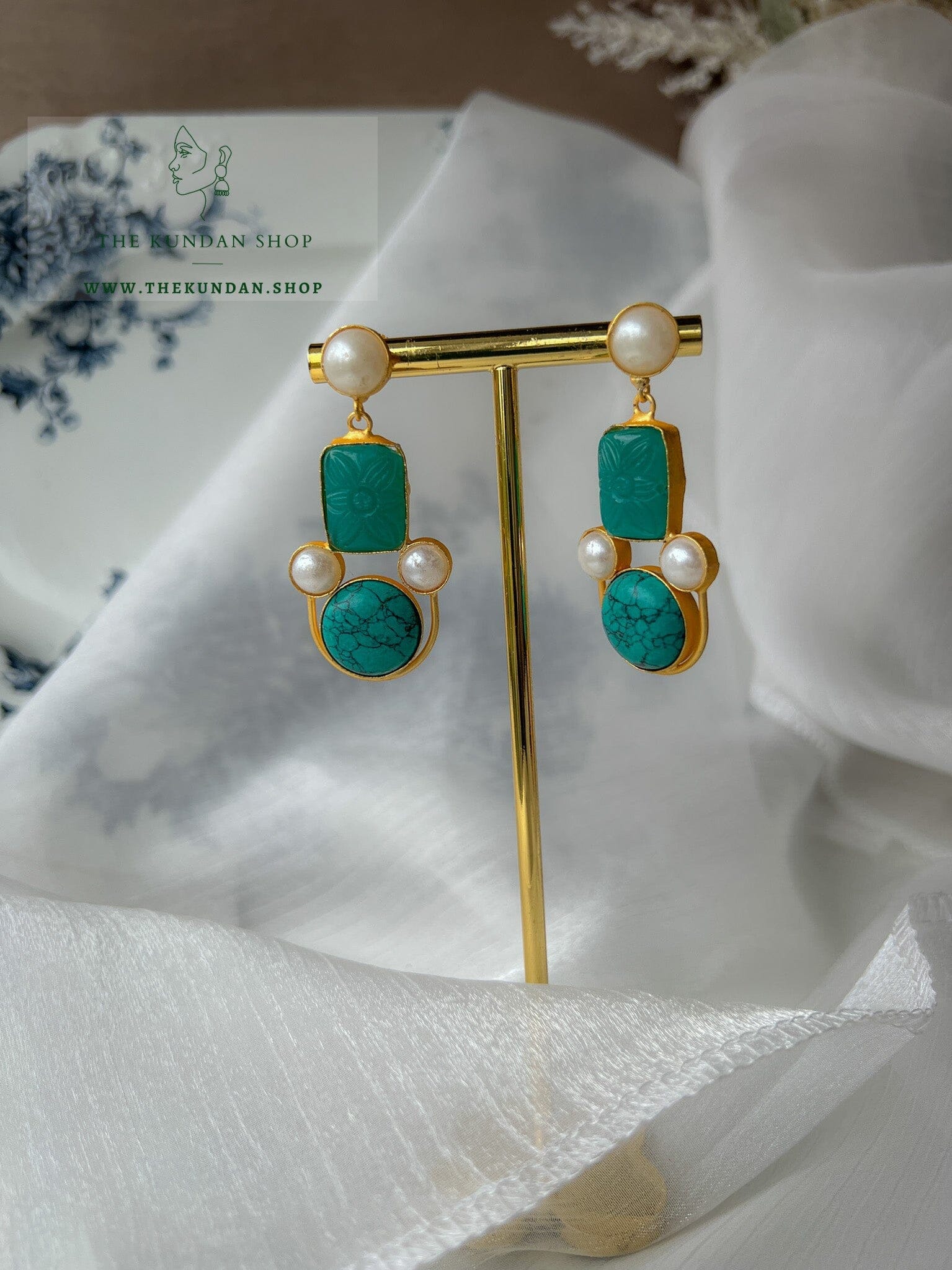 Right Pick in Teal Earrings THE KUNDAN SHOP 