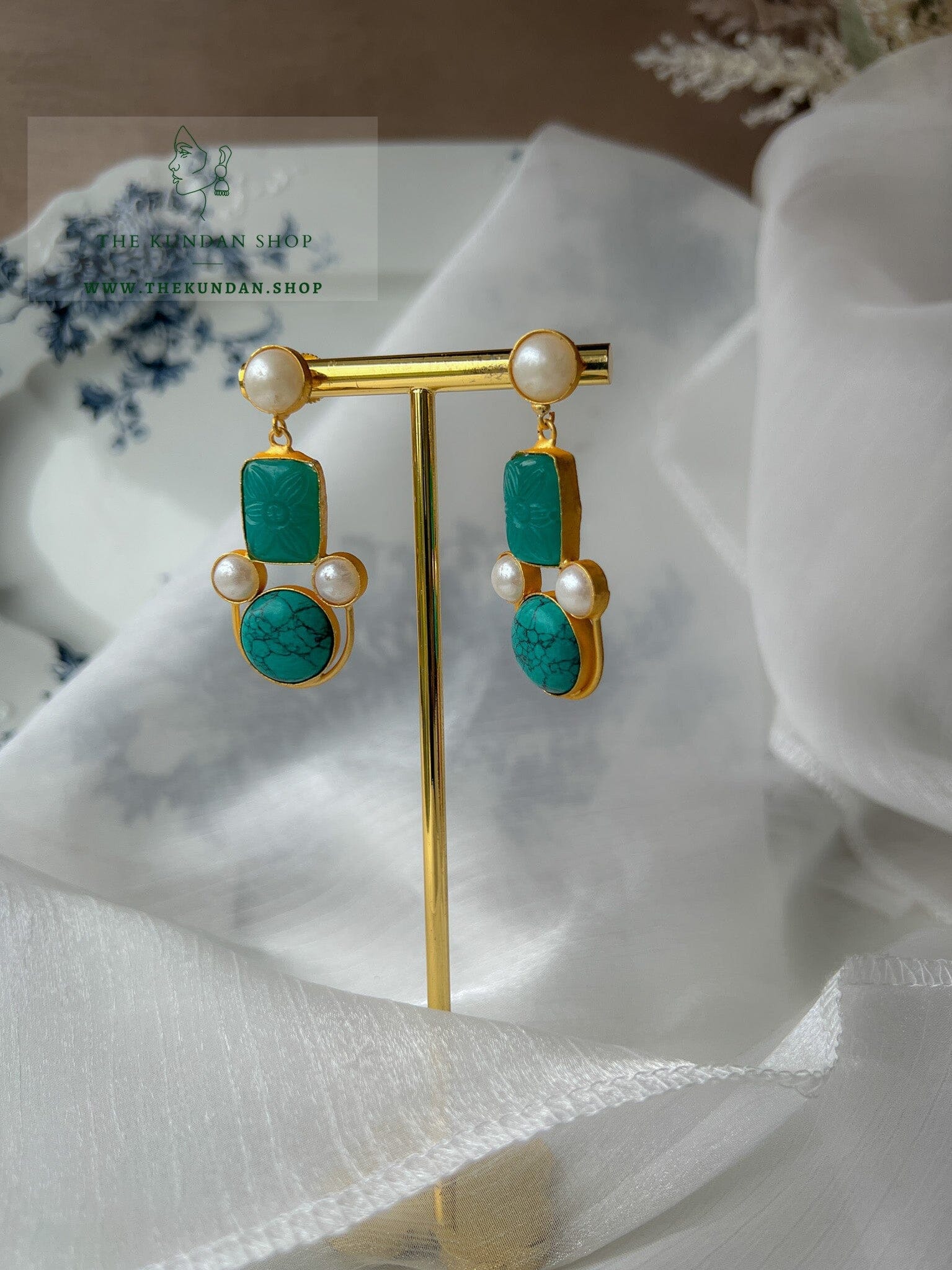 Right Pick in Teal Earrings THE KUNDAN SHOP 