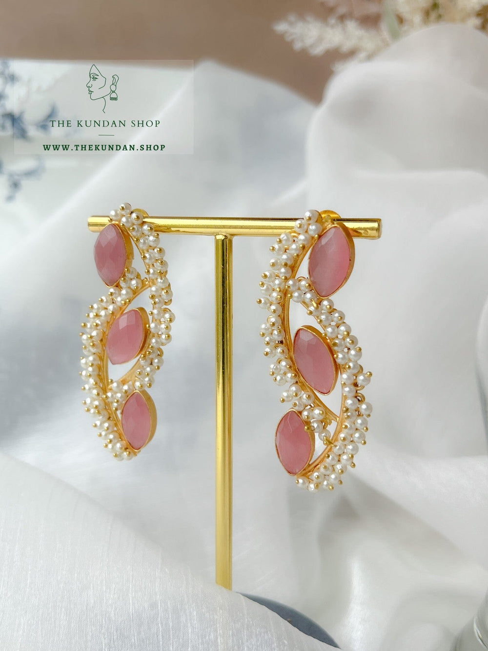 Wrapped in Pearl Cluster Earrings THE KUNDAN SHOP Pink 