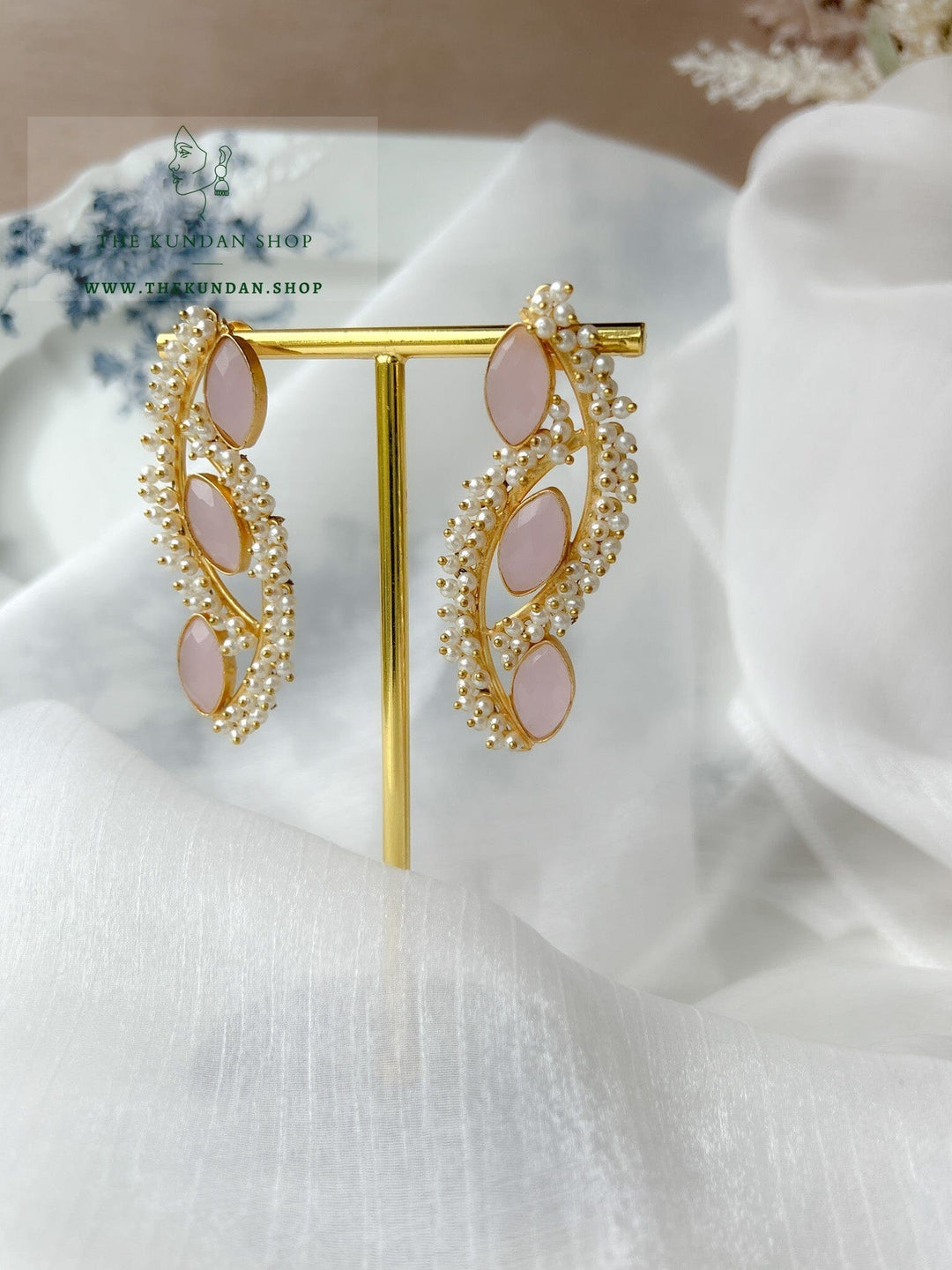 Wrapped in Pearl Cluster Earrings THE KUNDAN SHOP Light Pink 