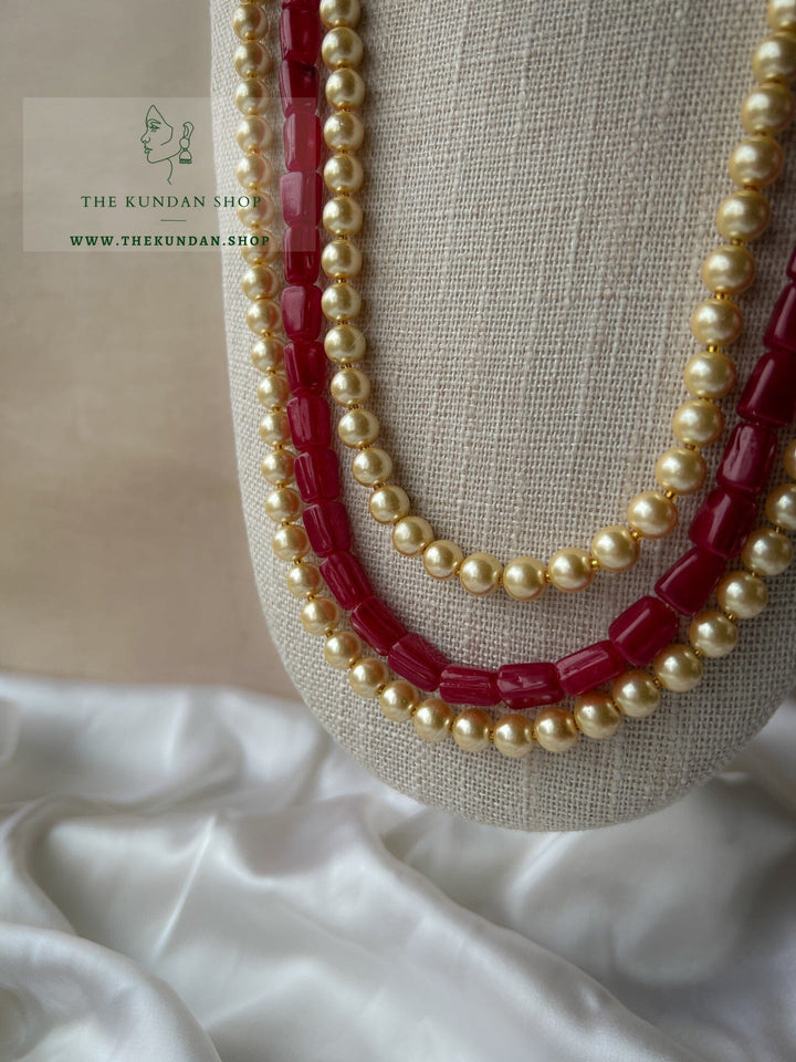 3 Layer - Deep Red & Champagne Mala Grooms Mala THE KUNDAN SHOP 