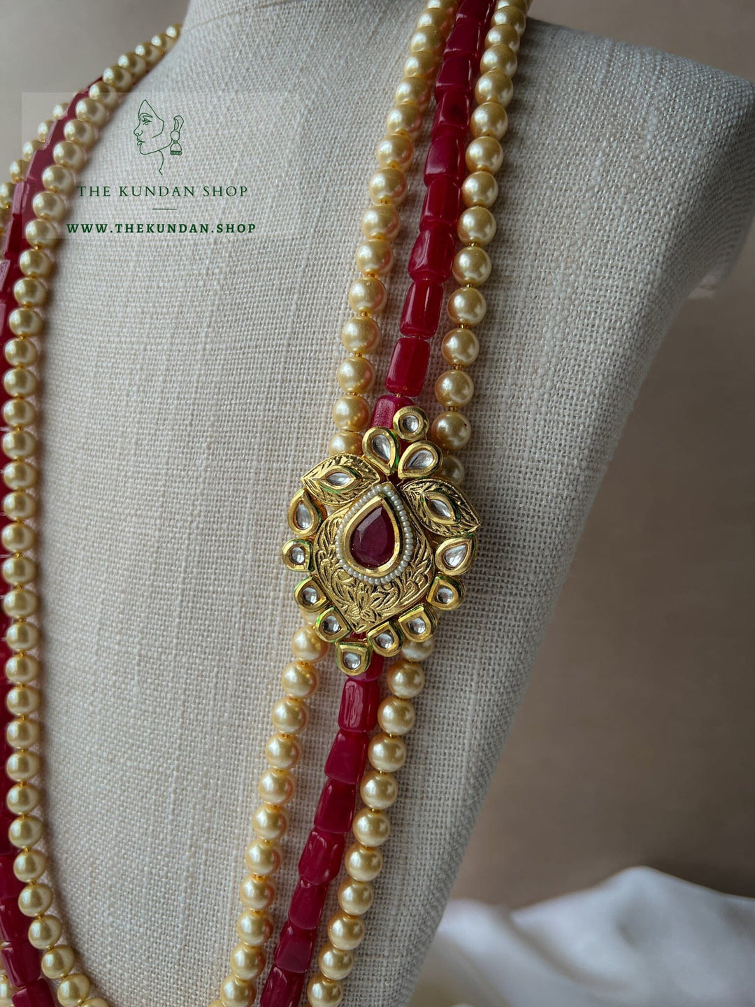 3 Layer - Deep Red & Champagne Mala Grooms Mala THE KUNDAN SHOP 