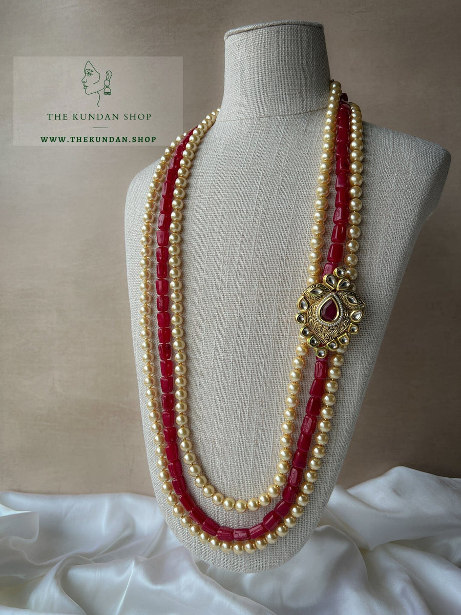 3 Layer - Deep Red & Champagne Mala Grooms Mala THE KUNDAN SHOP 