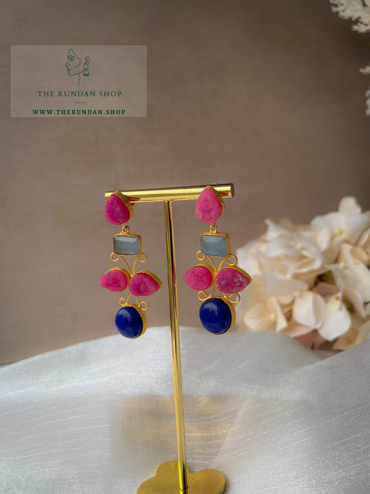 Dual Stone Drops Earrings THE KUNDAN SHOP Pink + Blue 