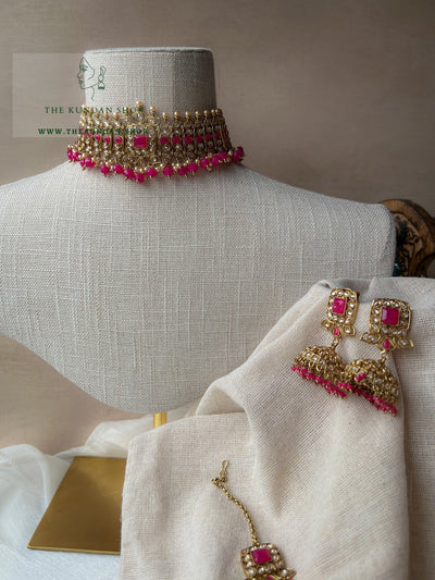 Vivid in Dark Pink Necklace Sets THE KUNDAN SHOP 