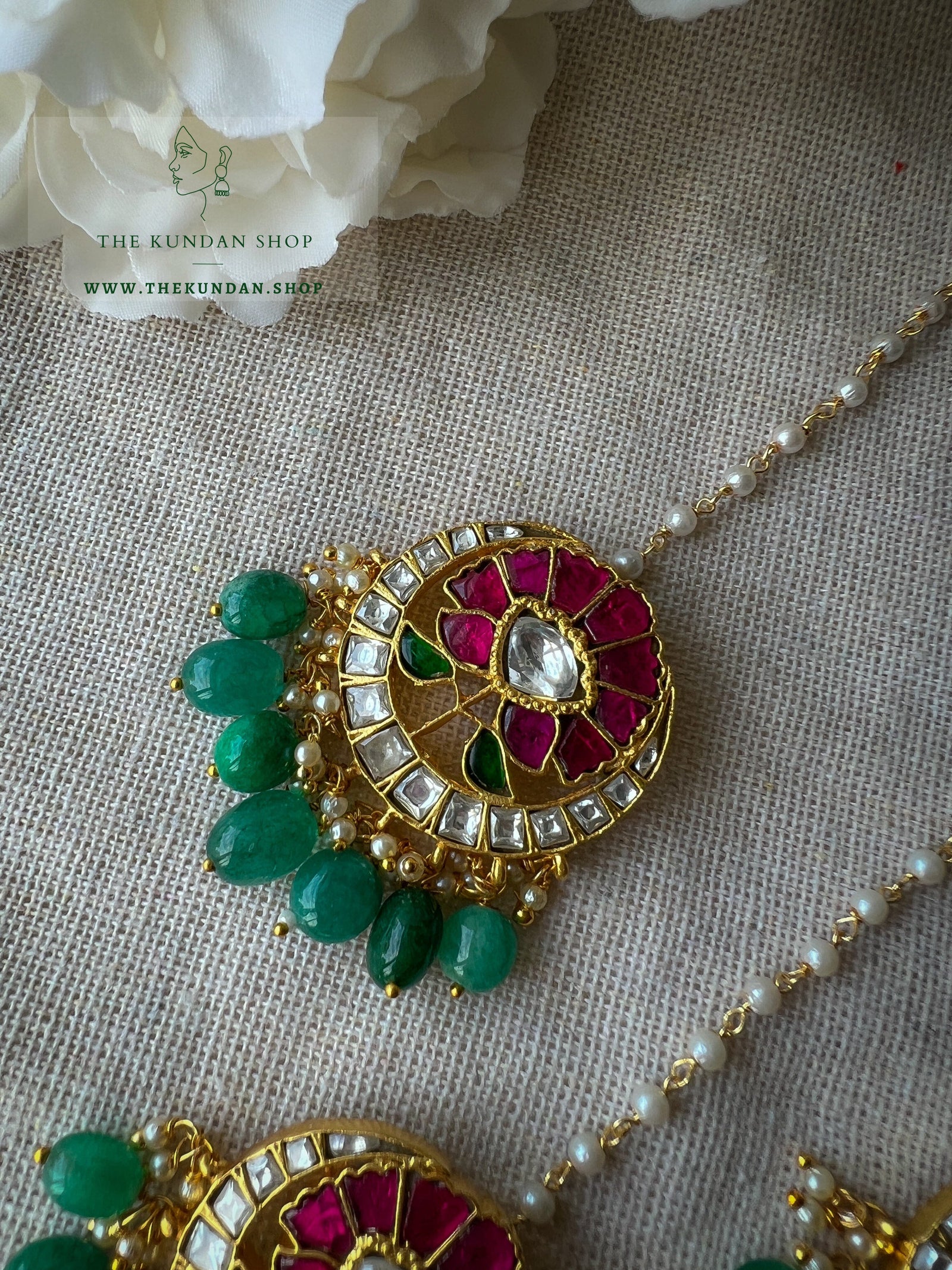Lotus Pink Tikka Maangtikka THE KUNDAN SHOP 