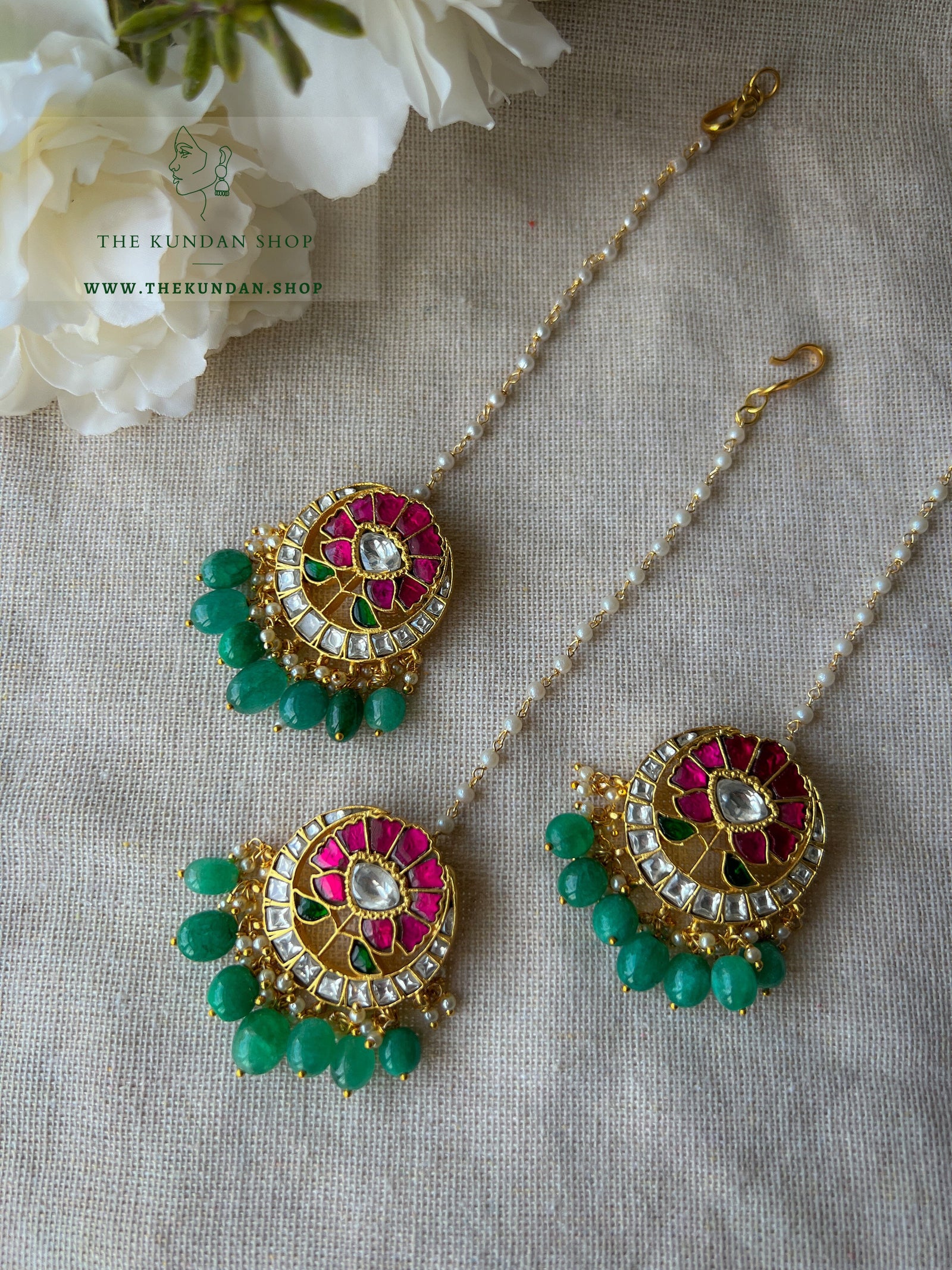 Lotus Pink Tikka Maangtikka THE KUNDAN SHOP 