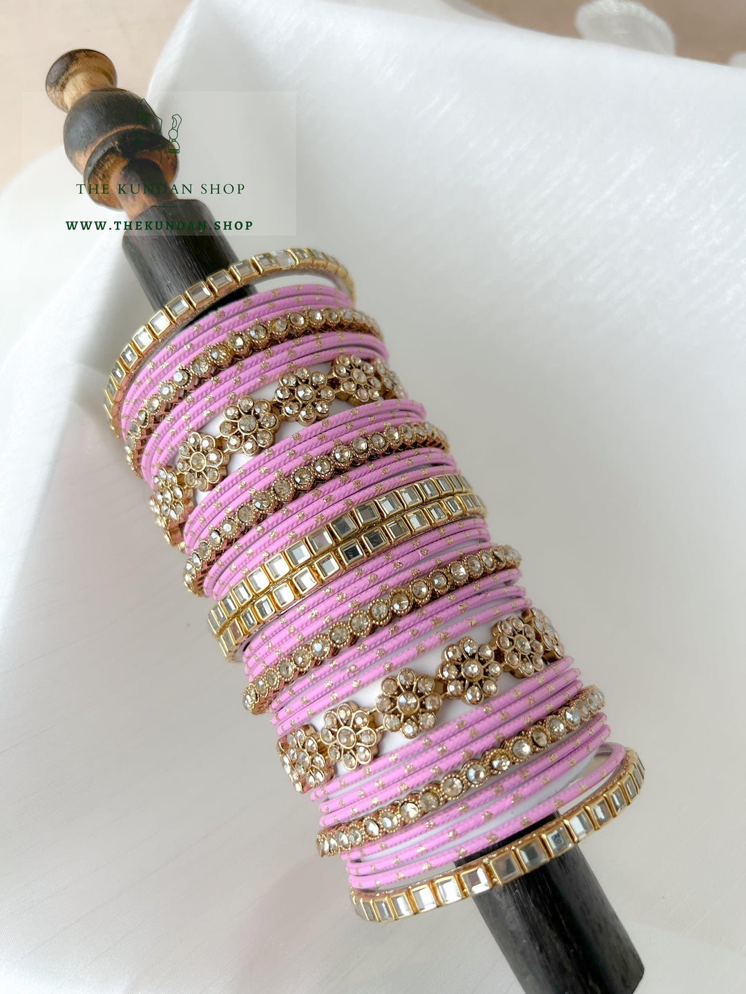 Floral Stones in Pink Bangles THE KUNDAN SHOP 
