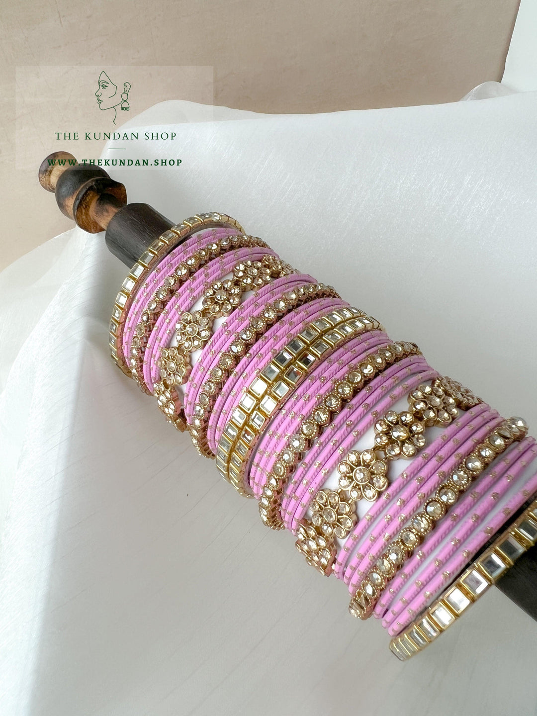 Floral Stones in Pink Bangles THE KUNDAN SHOP 