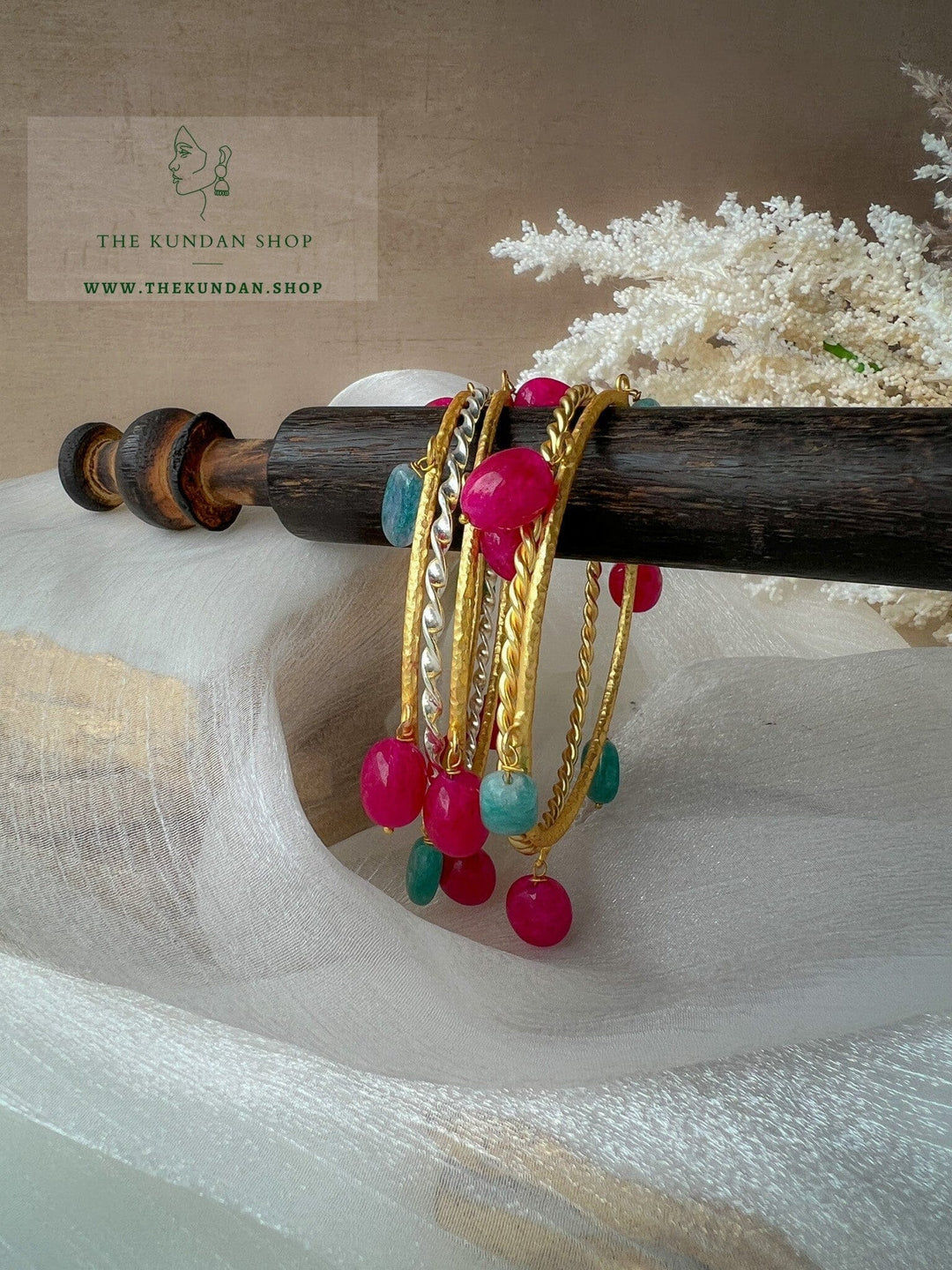 Green &amp; Pink // Bangle Stack Bangles THE KUNDAN SHOP 