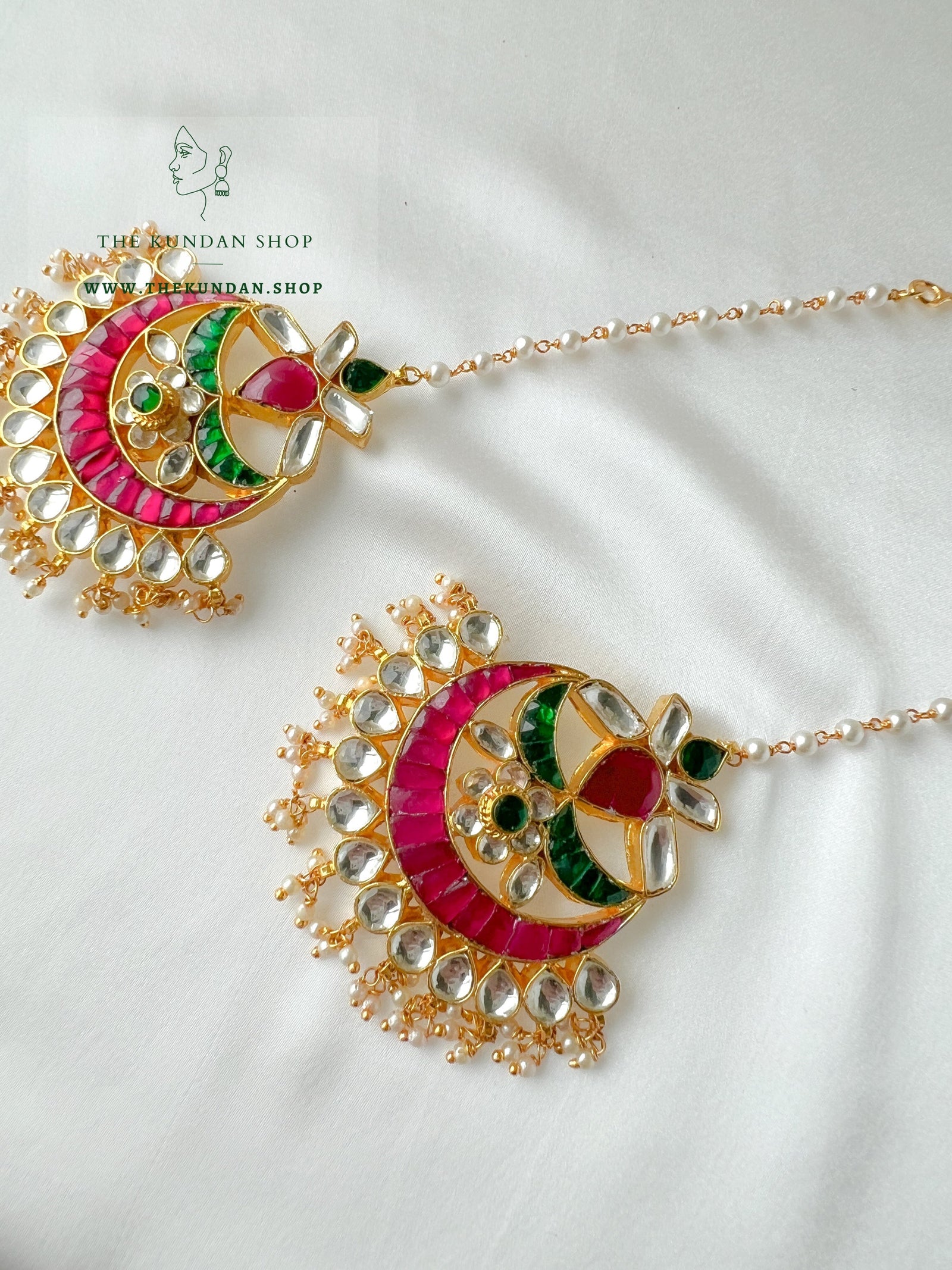 Essence in Pink & Green Maangtikka THE KUNDAN SHOP 