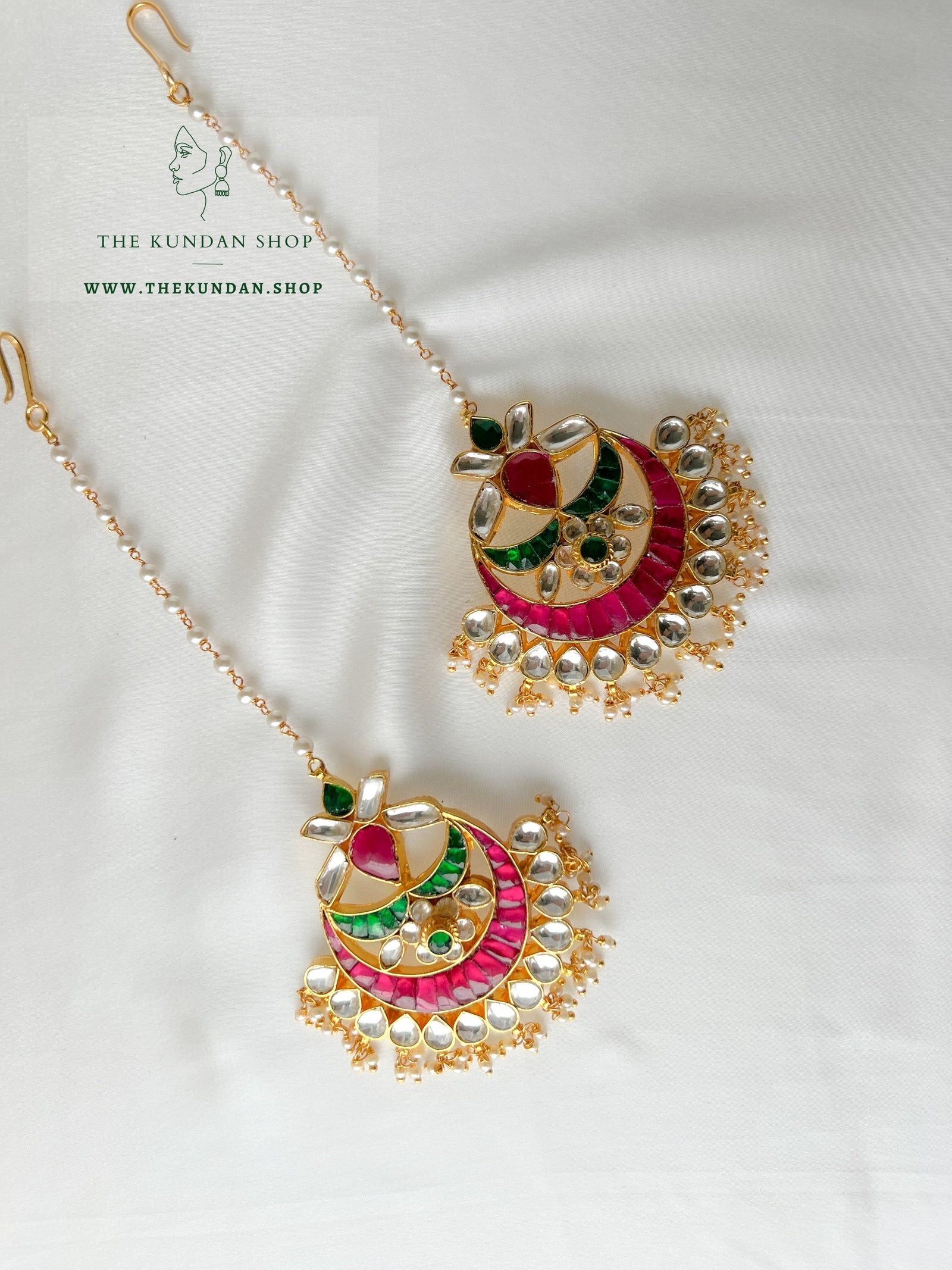 Essence in Pink & Green Maangtikka THE KUNDAN SHOP 